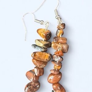 Natural Brown Tiger Eye Chip Dangle Earrings
